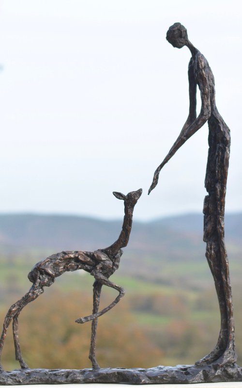 Girl and Fawn Bronze Resin by Tanya Russell